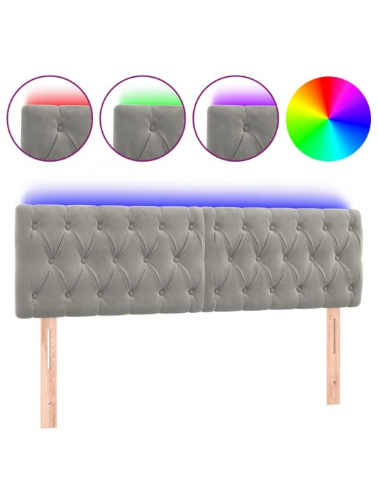 Čelo postele s led světle šedé 144 x 7 x 78/88 cm samet