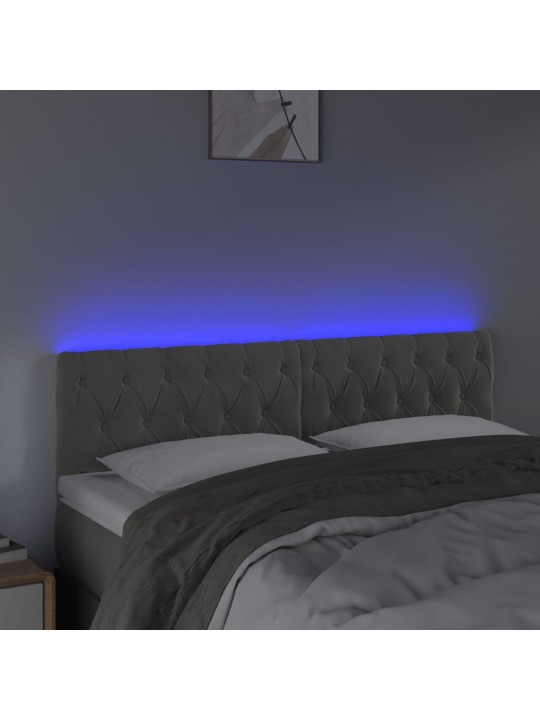 Čelo postele s led světle šedé 144 x 7 x 78/88 cm samet