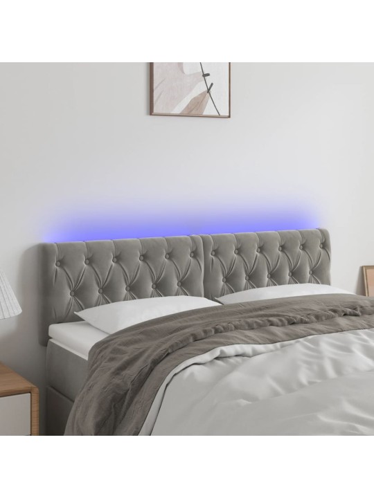 Čelo postele s led světle šedé 144 x 7 x 78/88 cm samet