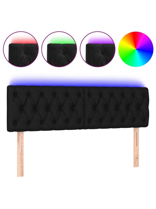 Čelo postele s led černé 144 x 7 x 78/88 cm samet