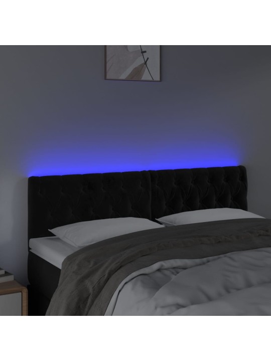 Čelo postele s led černé 144 x 7 x 78/88 cm samet