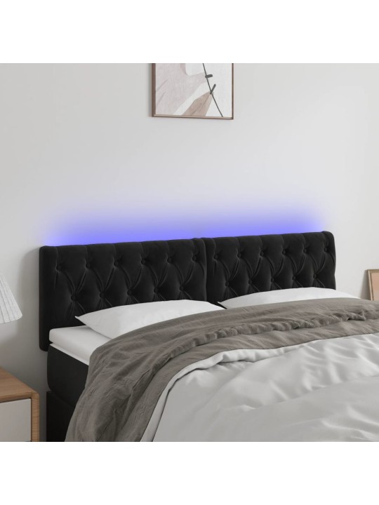 Čelo postele s led černé 144 x 7 x 78/88 cm samet
