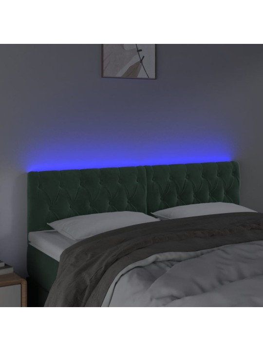 Čelo postele s led tmavě zelené 144 x 7 x 78/88 cm samet