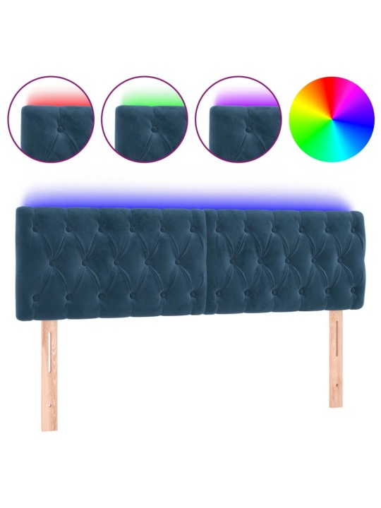 Čelo postele s led tmavě modré 144 x 7 x 78/88 cm samet
