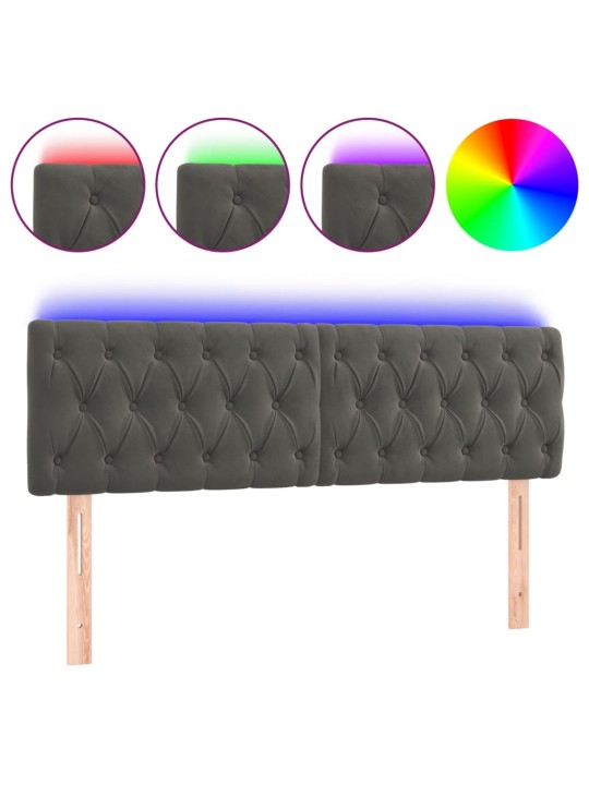 Čelo postele s LED tmavě šedé 160 x 7 x 78/88 cm samet
