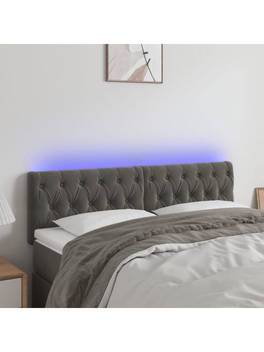 Čelo postele s LED tmavě šedé 160 x 7 x 78/88 cm samet