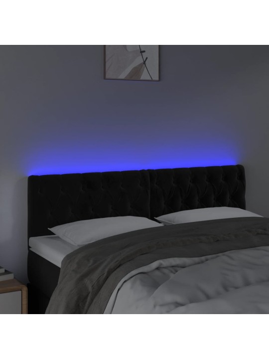 Čelo postele s led černé 160 x 7 x 78/88 cm samet