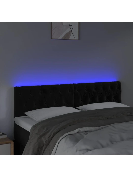 Čelo postele s led černé 160 x 7 x 78/88 cm samet