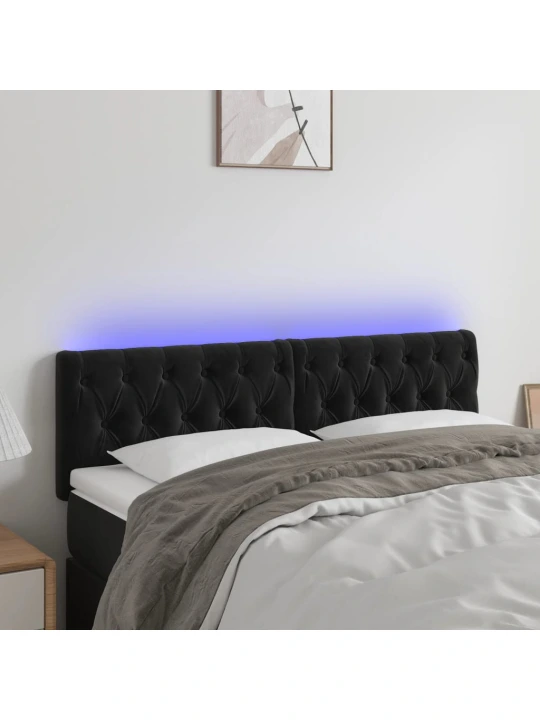 Čelo postele s led černé 160 x 7 x 78/88 cm samet