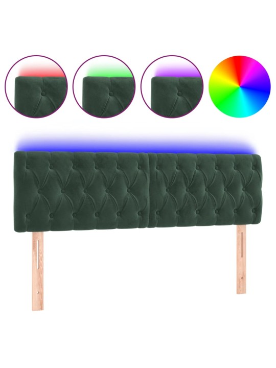 Čelo postele s led tmavě zelené 160 x 7 x 78/88 cm samet