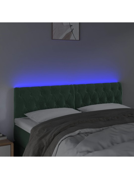 Čelo postele s led tmavě zelené 160 x 7 x 78/88 cm samet