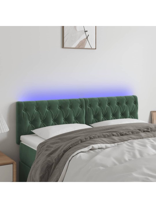 Čelo postele s led tmavě zelené 160 x 7 x 78/88 cm samet