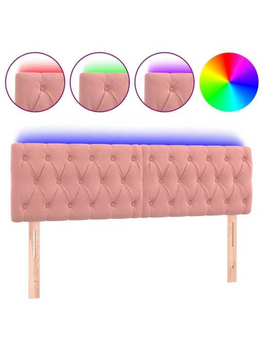 Čelo postele s led růžové 160 x 7 x 78/88 cm samet