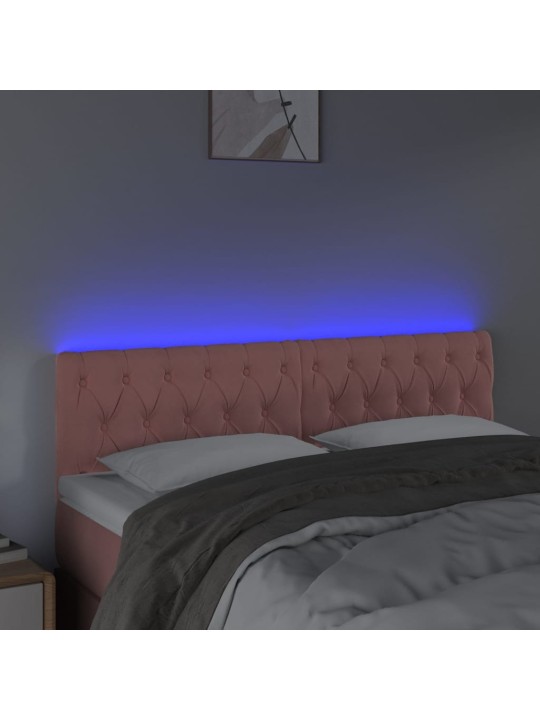 Čelo postele s led růžové 160 x 7 x 78/88 cm samet