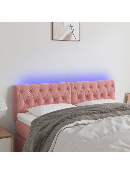 Čelo postele s led růžové 160 x 7 x 78/88 cm samet