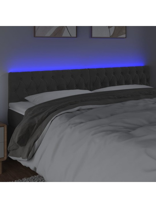 Čelo postele s LED tmavě šedé 180 x 7 x 78/88 cm samet