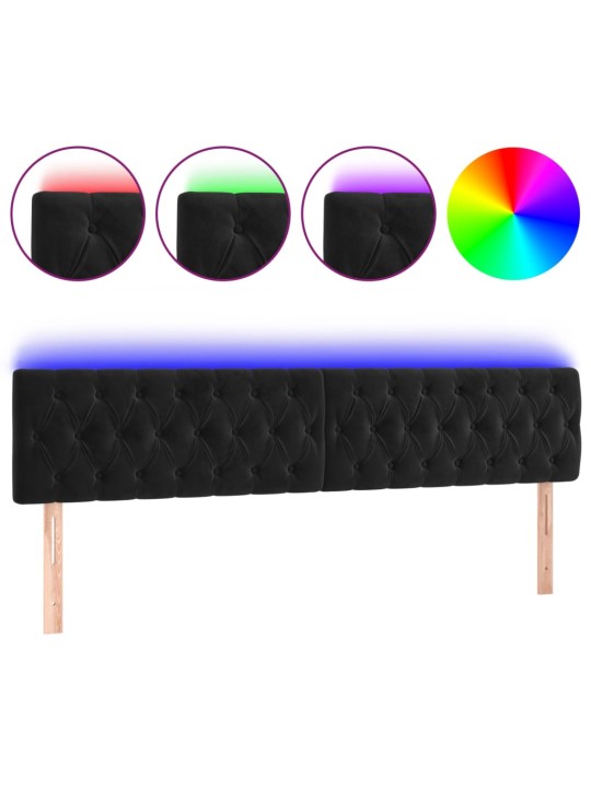 Čelo postele s LED černé 180 x 7 x 78/88 cm samet