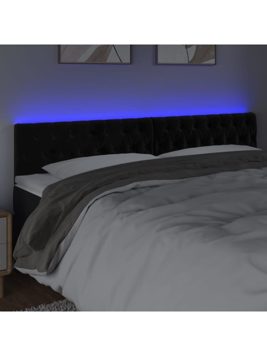 Čelo postele s LED černé 180 x 7 x 78/88 cm samet