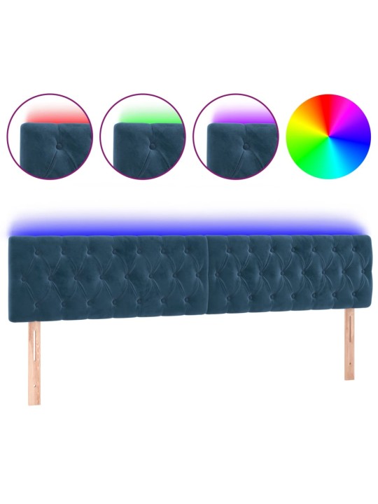 Čelo postele s LED tmavě modré 180 x 7 x 78/88 cm samet