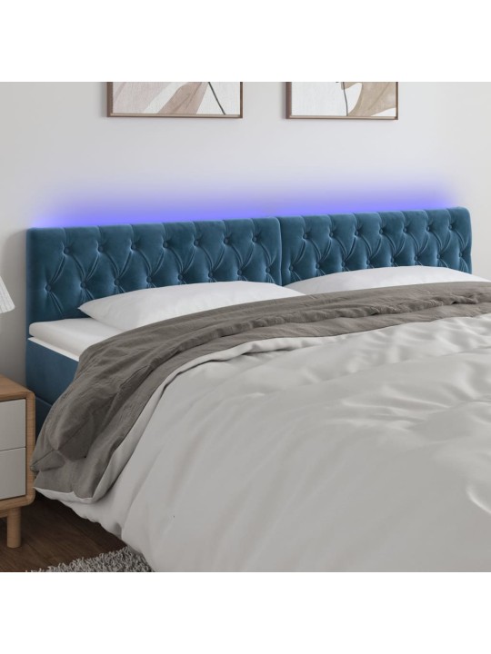 Čelo postele s LED tmavě modré 180 x 7 x 78/88 cm samet