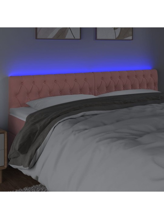 Čelo postele s LED růžové 180 x 7 x 78/88 cm samet