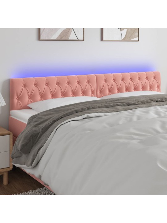 Čelo postele s LED růžové 180 x 7 x 78/88 cm samet