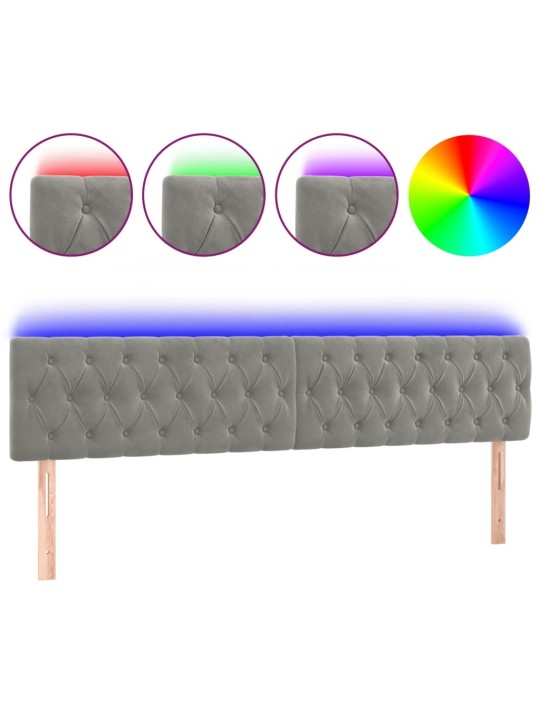 Čelo postele s LED světle šedé 200 x 7 x 78/88 cm samet