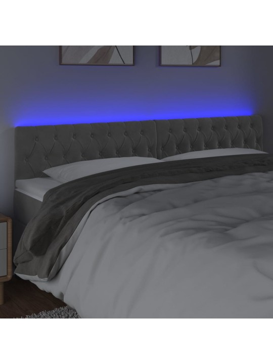 Čelo postele s LED světle šedé 200 x 7 x 78/88 cm samet