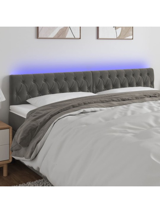 Čelo postele s LED tmavě šedé 200 x 7 x 78/88 cm samet