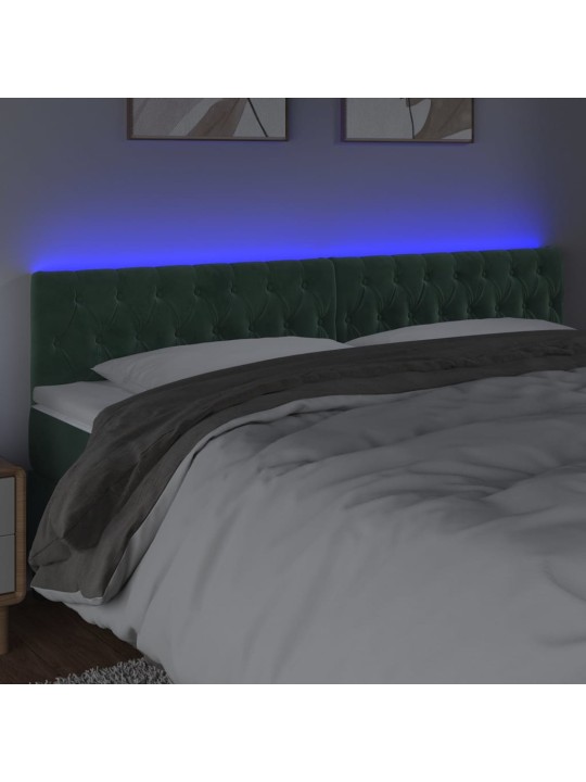 Čelo postele s LED tmavě zelené 200 x 7 x 78/88 cm samet