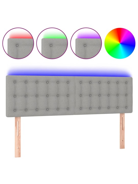 Čelo postele s LED světle šedé 144 x 5 x 78/88 cm textil