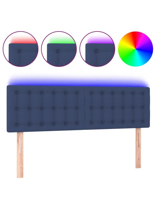 Čelo postele s LED modré 144x5x78/88 cm textil