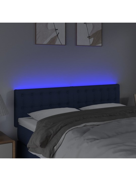 Čelo postele s LED modré 144x5x78/88 cm textil