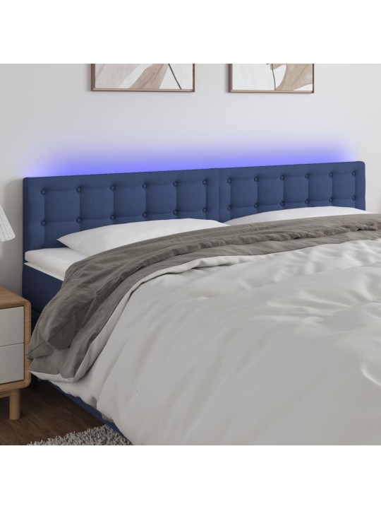 Čelo postele s LED modré 200x5x78/88 cm textil