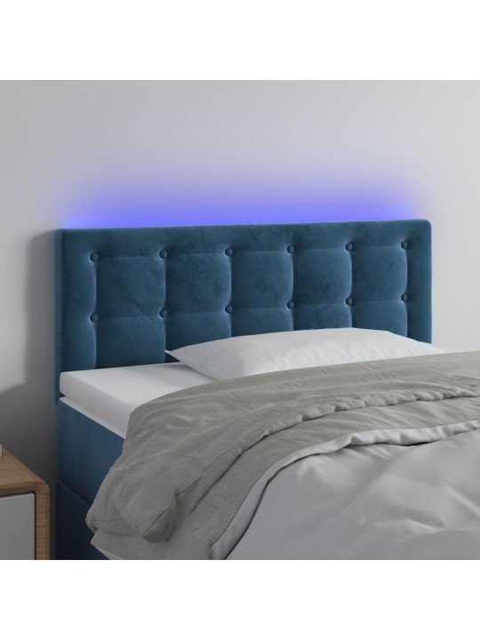 Čelo postele s LED tmavě modré 80 x 5 x 78/88 cm samet
