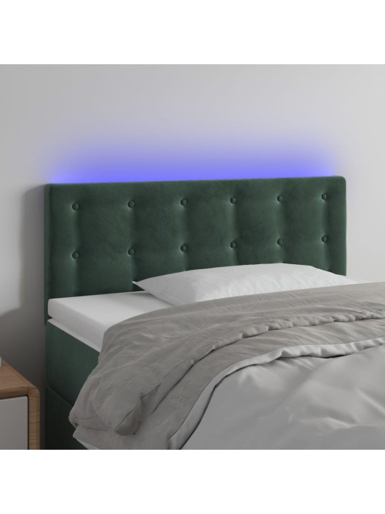 Čelo postele s led tmavě zelené 90x5x78/88 cm samet