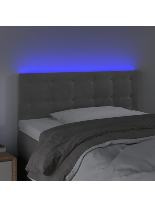 Čelo postele s LED světle šedé 100 x 5 x 78/88 cm samet