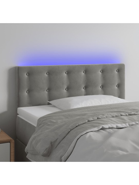 Čelo postele s LED světle šedé 100 x 5 x 78/88 cm samet