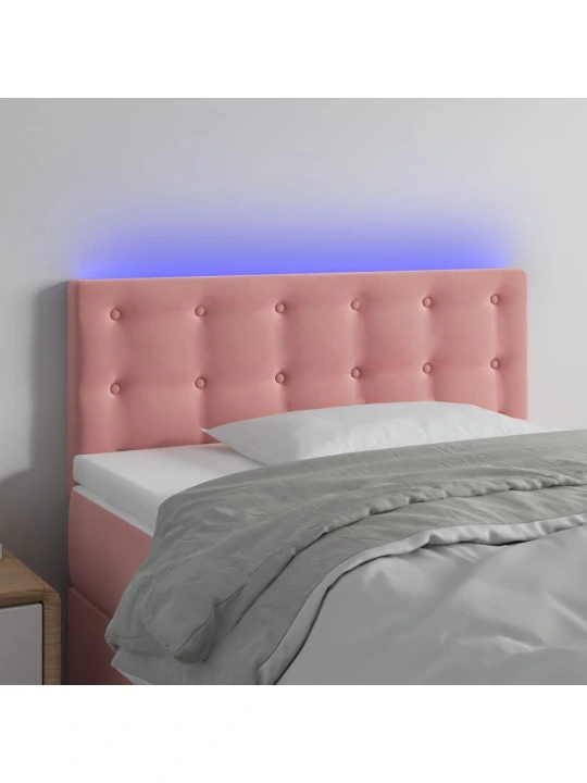 Čelo postele s led růžové 100x5x78/88 cm samet