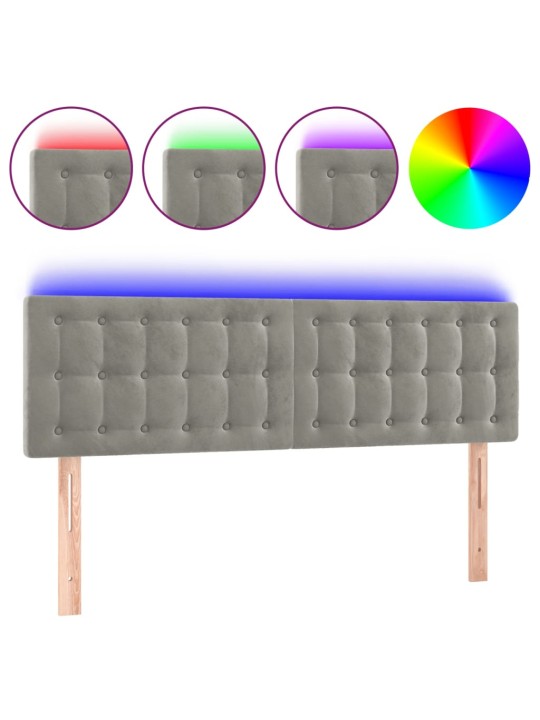 Čelo postele s LED světle šedé 144 x 5 x 78/88 cm samet