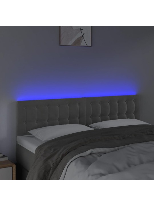 Čelo postele s LED světle šedé 144 x 5 x 78/88 cm samet