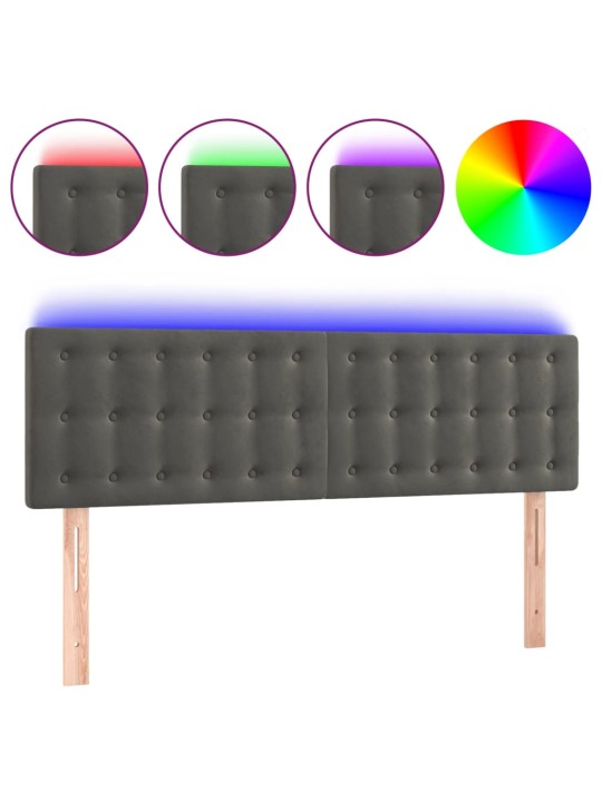 Čelo postele s LED tmavě šedé 144x5x78/88 cm samet