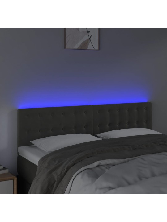Čelo postele s LED tmavě šedé 144x5x78/88 cm samet