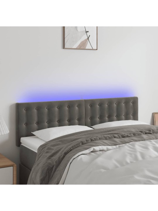 Čelo postele s LED tmavě šedé 144x5x78/88 cm samet