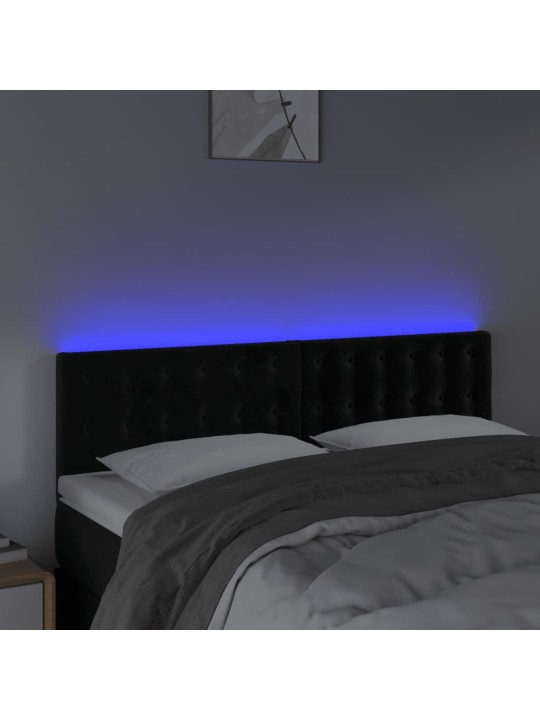 Čelo postele s LED černé 144x5x78/88 cm samet