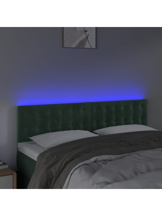 Čelo postele s LED tmavě zelené 144x5x78/88 cm samet
