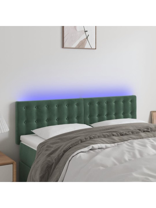 Čelo postele s LED tmavě zelené 144x5x78/88 cm samet