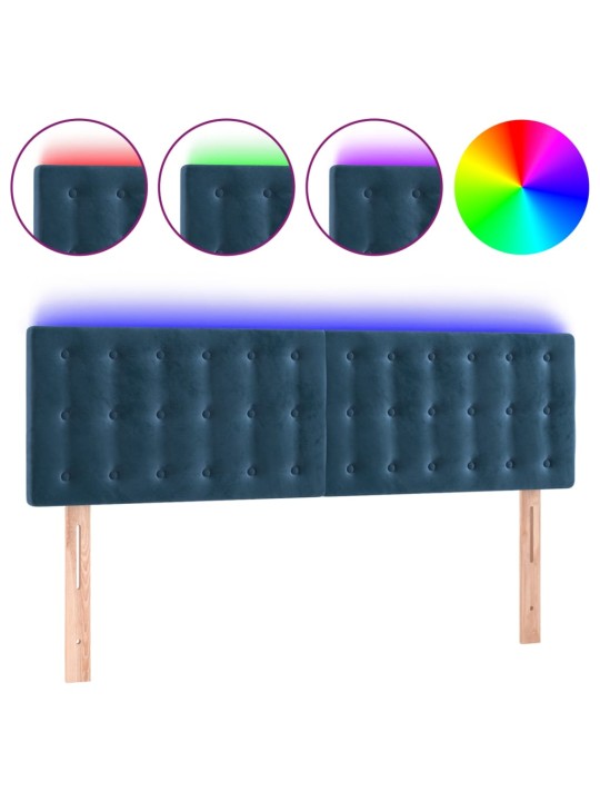 Čelo postele s LED tmavě modré 144x5x78/88 cm samet