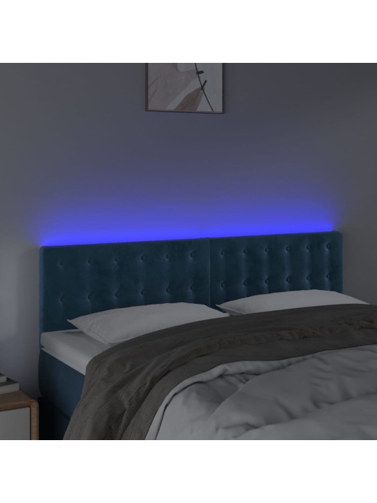 Čelo postele s LED tmavě modré 144x5x78/88 cm samet