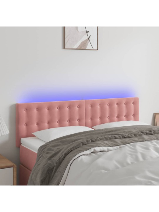Čelo postele s LED růžové 144x5x78/88 cm samet